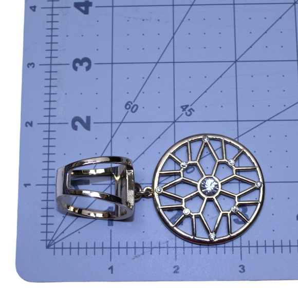 Scarf Bail Gold Tone Metal Geometric Rhinestone Art Deco Dream Catcher - Picture 3 of 4